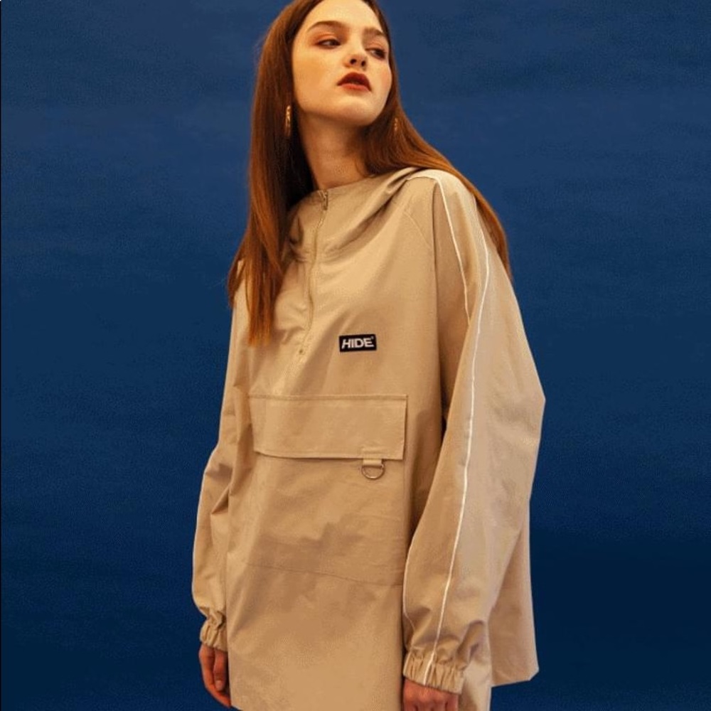 MIXXMIX HIDE Korean Anorak Grey Dress Half Zip Harajuku